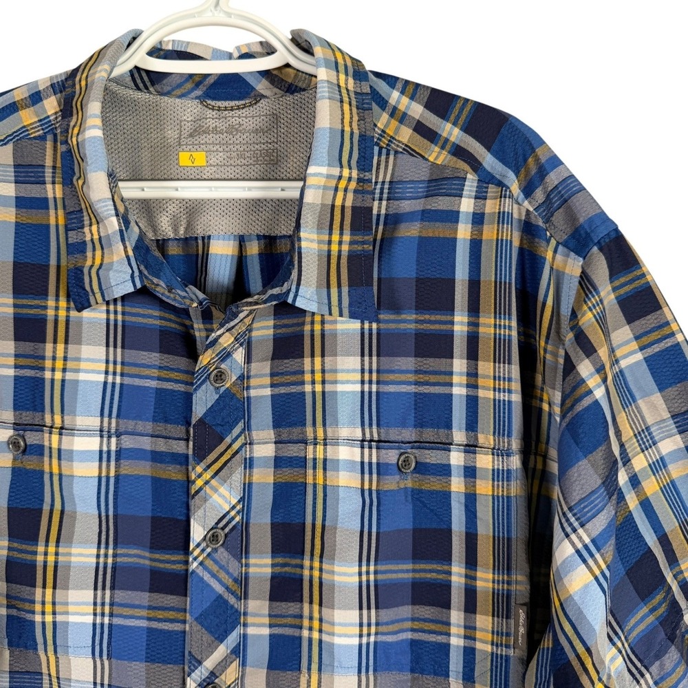 Eddie Bauer Travex Button Up Shirt Mens 3XL Blue‎ Plaid Short Sleeve Outdoor